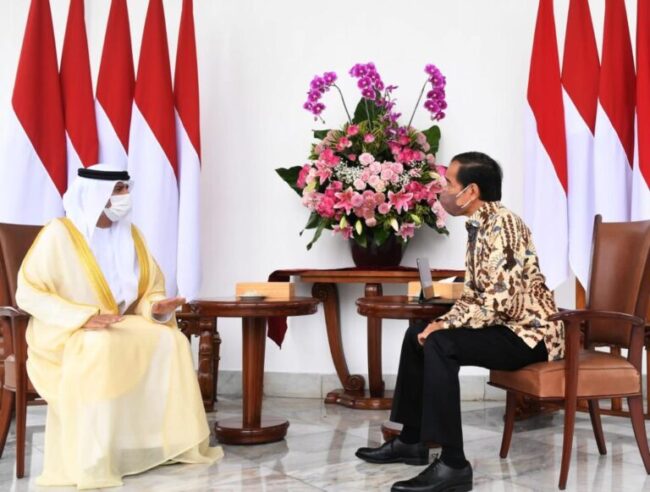 Presiden Joko Widodo menerima kunjungan delegasi Persatuan Emirat Arab (PEA) di Istana Kepresidenan Bogor, Jawa Barat. Foto: BPMI Setpres/Rusman