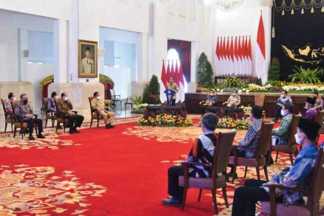 Presiden Jokowi pada Peringatan 20 Tahun Gerakan Anti Pencucian Uang dan Pencegahan Pendanaan Terorisme (APUPPT), Senin (18042022), di Istana Negara, Jakarta. (Foto Humas SetkabAgung)