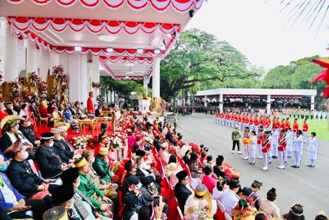 Upacara Peringatan Detik-Detik Proklamasi dalam rangka Hari Ulang Tahun (HUT) ke-77 Kemerdekaan Republik Indonesia di Istana Merdeka, Jakarta, pada Rabu, 17 Agustus 2022 Foto: BPMI Setpre