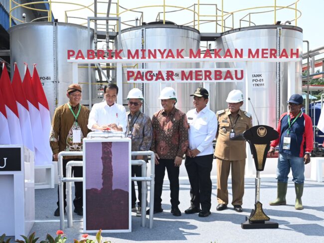 Presiden Joko Widodo meresmikan pabrik percontohan minyak makan merah Pagar Merbau di Kabupaten Deli Serdang, Provinsi Sumatra Utara, pada Kamis, 14 Maret 2024. Foto: BPMI Setpres